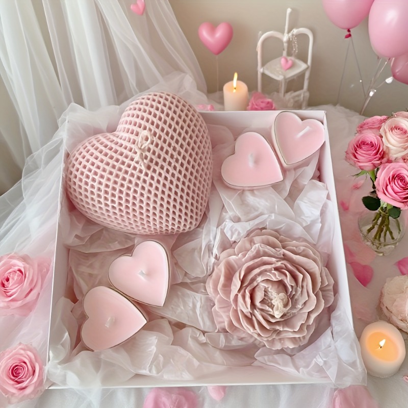 Candle Making Bath - 2pcs Peony Flower Woven Heart Silicone