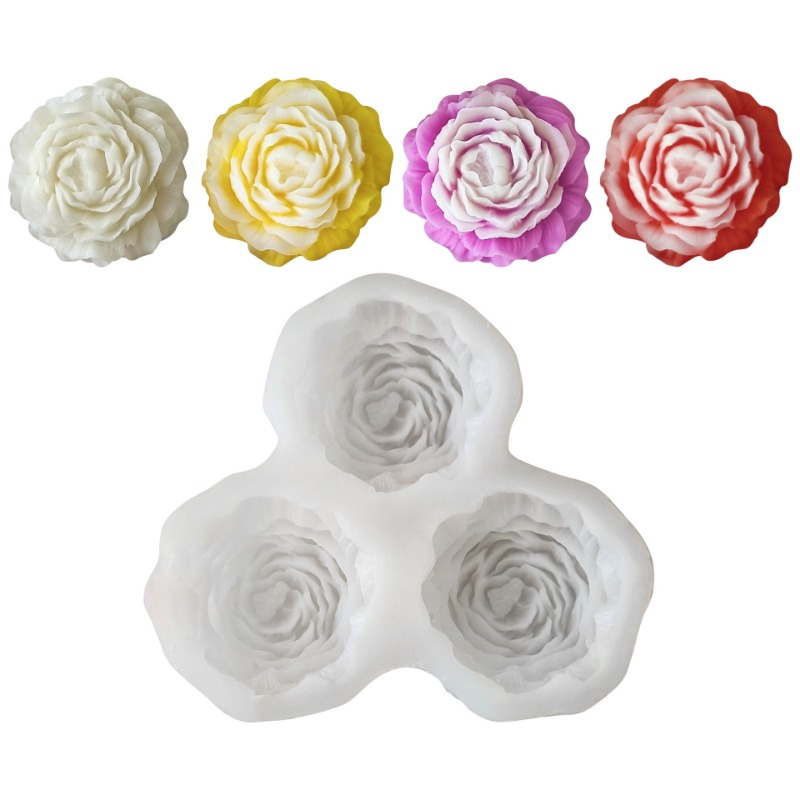 Candle Making Business - 3pcs/set Peony Flower Candle Silicone Mold